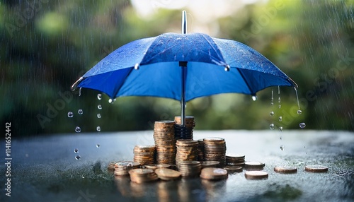 Wallpaper Mural Nature's Shield: A Blue Umbrella Safeguarding Coins, Representing Financial Stability and Protection Torontodigital.ca