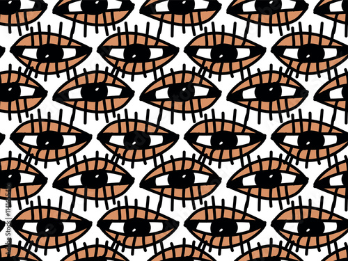 Cartoon funny eyes, face, smiling. Seamless vector pattern for design and decoration. 