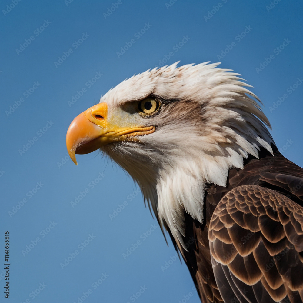 A bald eagle with a blue sky background A bald eagle with a blue sky background