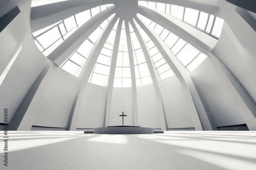 Fototapeta premium Futuristic Church Interior with Modern Architectural Design and Large Cross