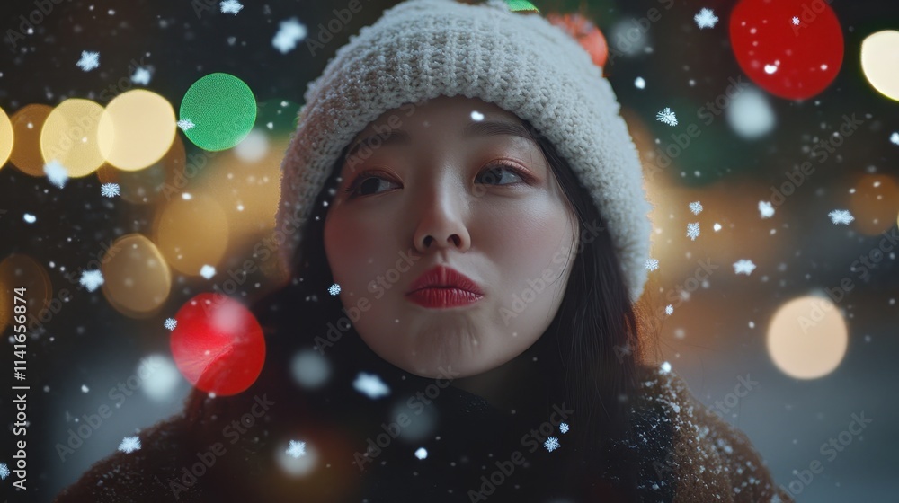 Young Woman Blowing Snow in winter park in the snow,Winter holidays concept,Young woman winter portrait,winter fairy tale,happy vacation,winter season,space for text. Young Woman Blowing Snow in winter park in the snow,Winter holidays concept,Young woman winter portrait,winter fairy tale,happy vacation,winter season,space for text.