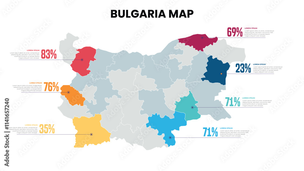 Naklejka premium Bulgaria Modern Map Percentage Infographic Template Detailed infographic map of Bulgaria