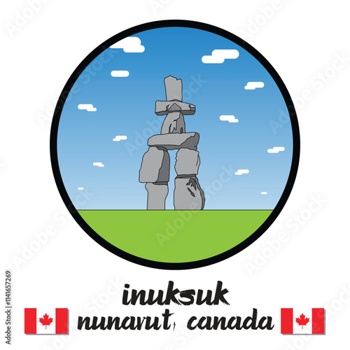 Circle Icon Inuksuk. Vector Illustration

