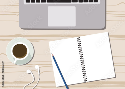 vector tamplate laptops, a cup coffee, mobile phone, and book