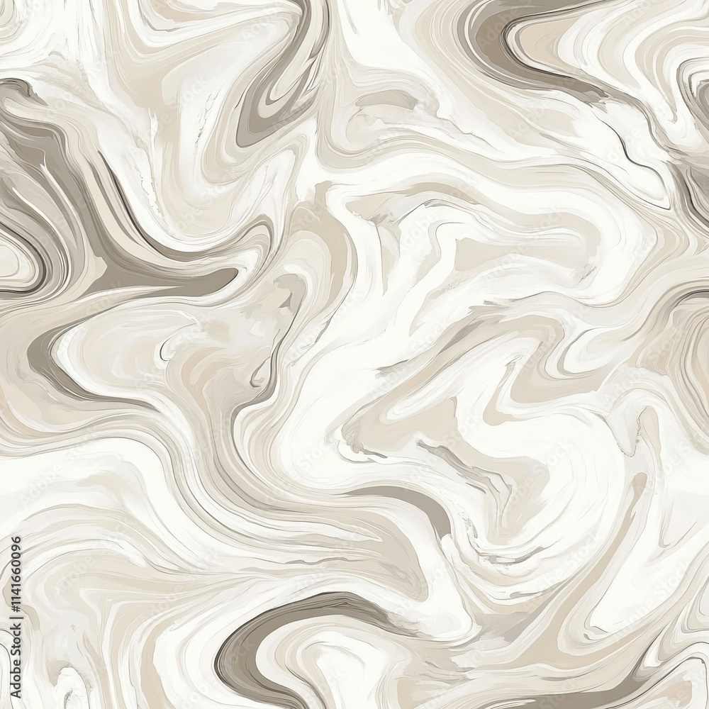 Fototapeta premium Muted Marble Mirage A seamless 2D pattern of soft marble swirls in neutral tones like beige, grey, and white for prints