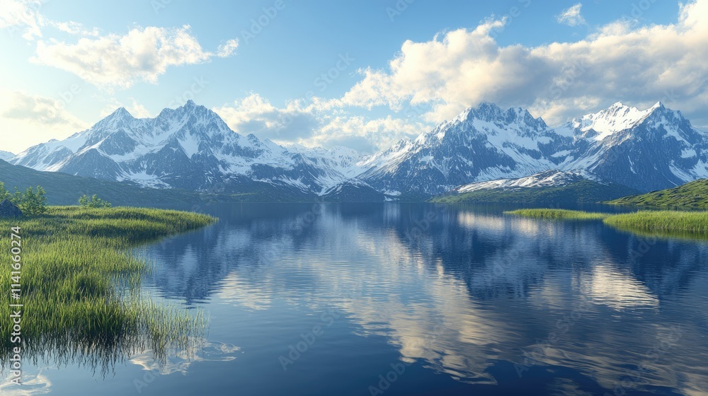 A serene mountain lake with the reflection of snow-capped peaks, surrounded by peaceful natural beauty. Ideal for nature, adventure, or eco-tourism marketing. A serene mountain lake with the reflection of snow-capped peaks, surrounded by peaceful natural beauty. Ideal for nature, adventure, or eco-tourism marketing.
