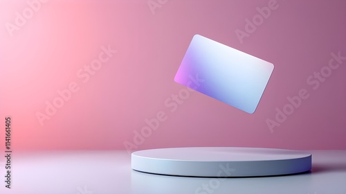 A 3D credit card hovering over a soft pastel background, symbolizing digital payments, photo