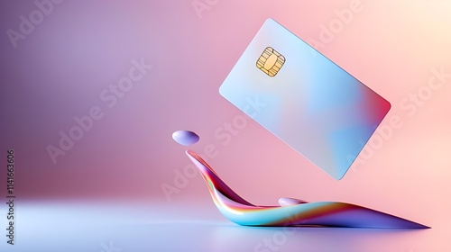 A 3D credit card hovering over a soft pastel background, symbolizing digital payments, photo