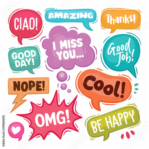 Speech Text Bubbles Hand Drawn Coloring Vector