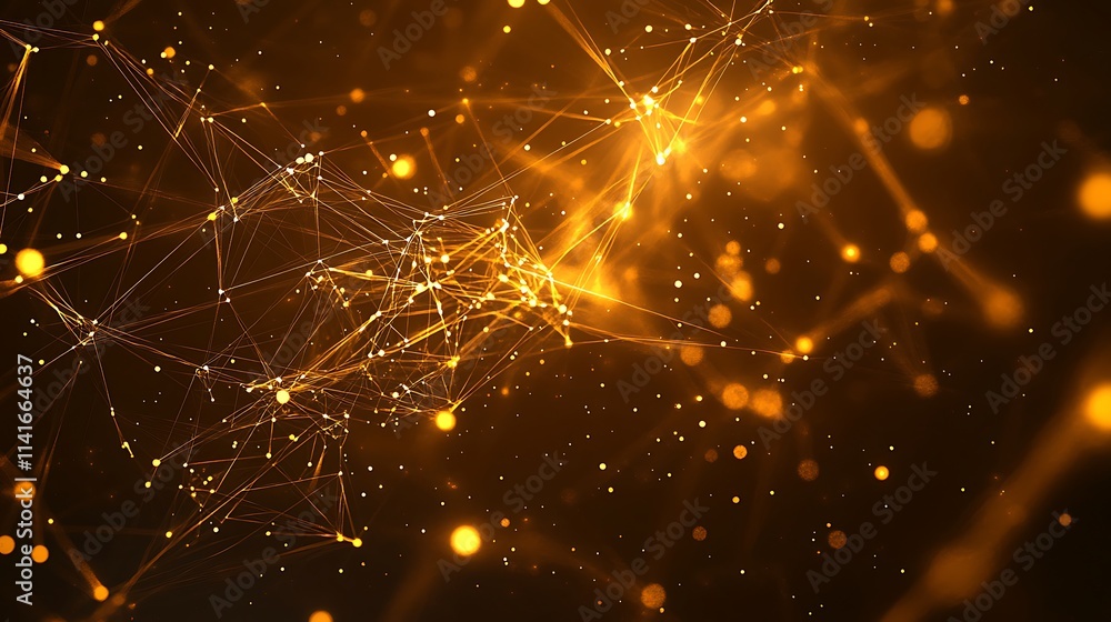 Fototapeta premium Golden Network: Abstract 3D Render of Interconnected Nodes. AI Generated