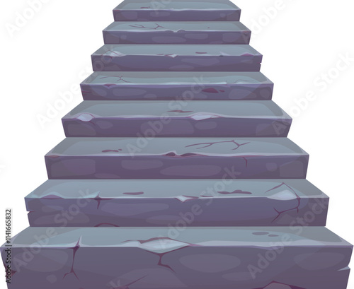 Castle stone stairs, cartoon staircase or stairway made of rock pieces. Vector old house or medieval palace ladder, architecture construction with solid weathered steps. Grey stone stairs structure
