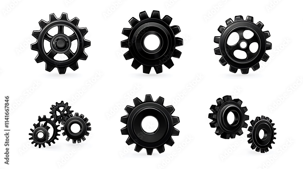 Black Gears Engineering Mechanics Industry Icons Set Black Gears Engineering Mechanics Industry Icons Set