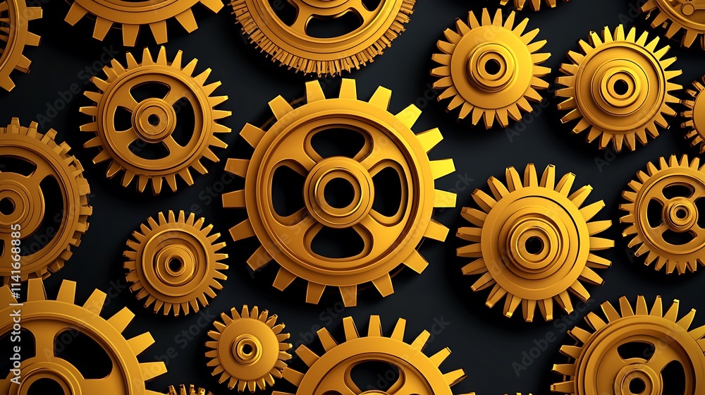 Gold Gears Teamwork Mechanism Engineering Concept Gold Gears Teamwork Mechanism Engineering Concept