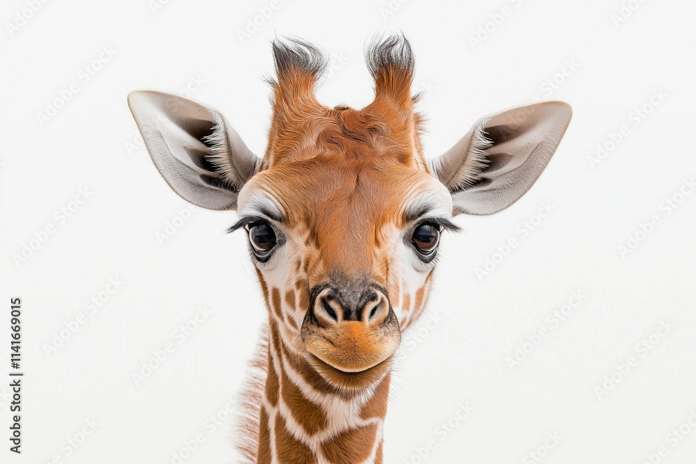 Fototapeta premium Studio photo of a giraffe isolated against a white background. Wildlife and conservation concept, space for copy.