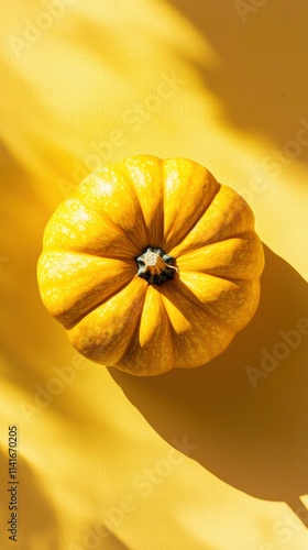 Wallpaper Mural Minimalist flat lay of round pumpkin on pastel yellow surface Torontodigital.ca