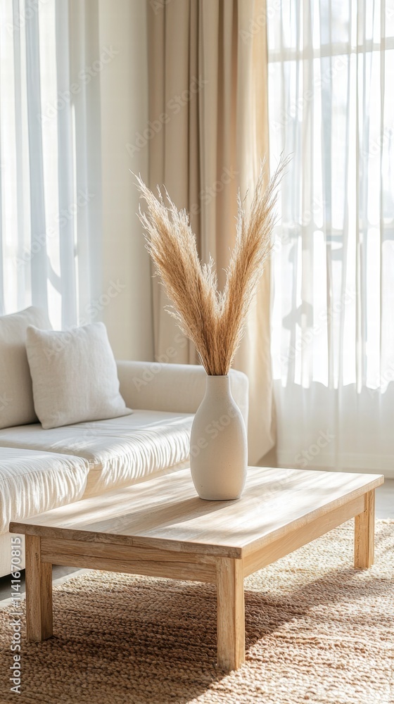 Elegant minimalist living room with natural light and cozy accents Elegant minimalist living room with natural light and cozy accents