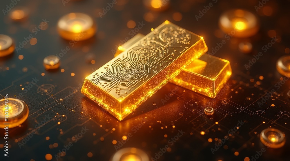 Close-up of gold bars with glittering effects, highlighting richness and elegance Close-up of gold bars with glittering effects, highlighting richness and elegance