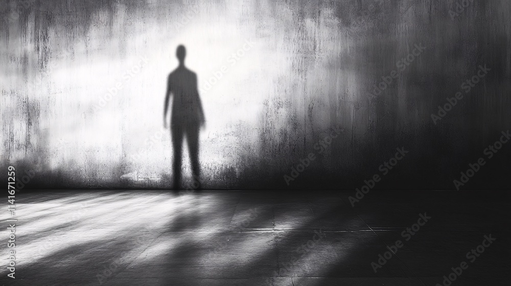 Obraz premium Enigmatic Shadow Silhouette Against a Gloomy Urban Background