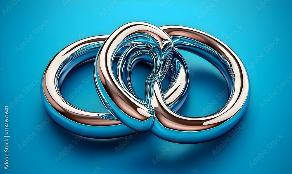 Fototapeta premium Intertwined Metallic Rings on a Bright Blue Background