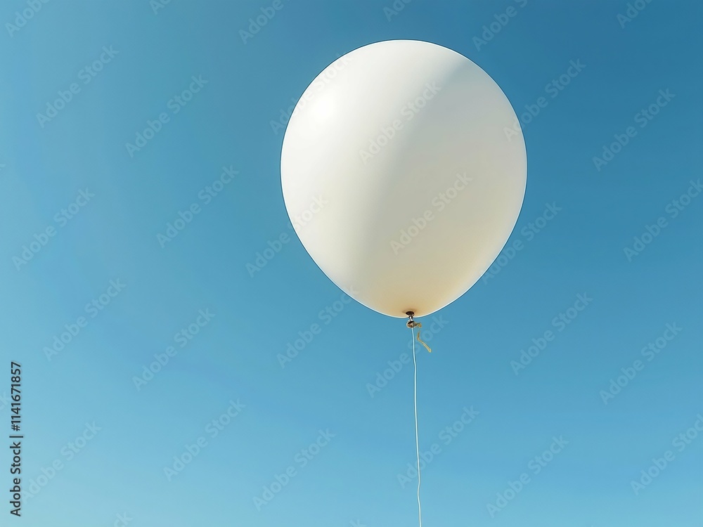 Obraz premium White Balloon Floating in Clear Blue Sky, Minimalist Photograph