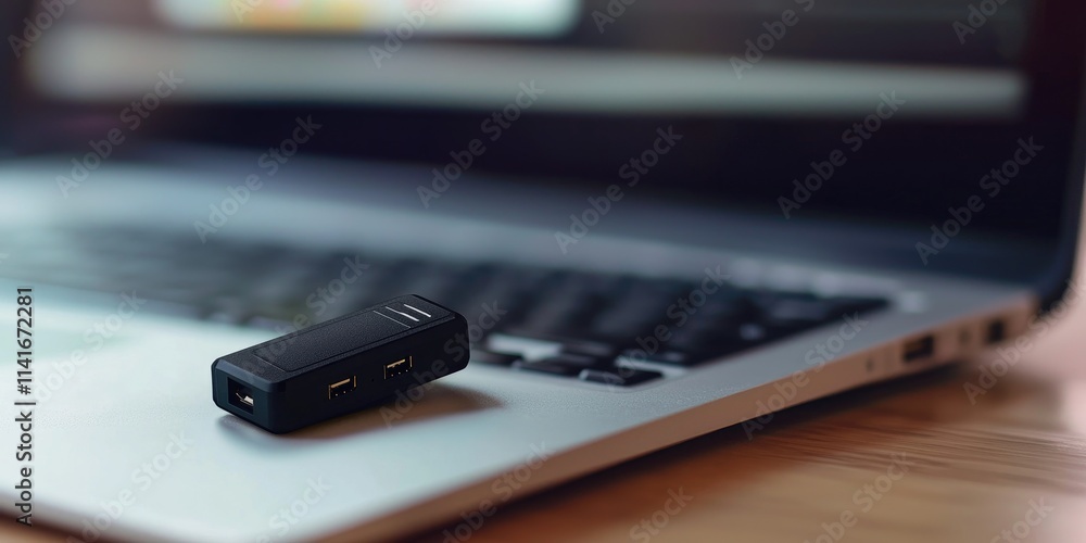 A close-up of a wireless adapter installed on a desktop computer for internet access. A close-up of a wireless adapter installed on a desktop computer for internet access.
