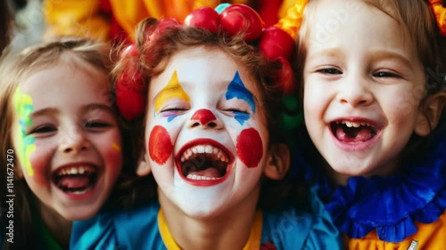 Child clown with face paint at a carnival