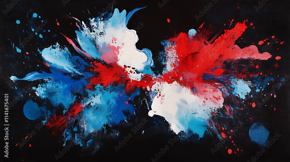 Red, White, and Blue Abstract Explosion: A Dynamic Acrylic Painting. AI Generated Red, White, and Blue Abstract Explosion: A Dynamic Acrylic Painting. AI Generated