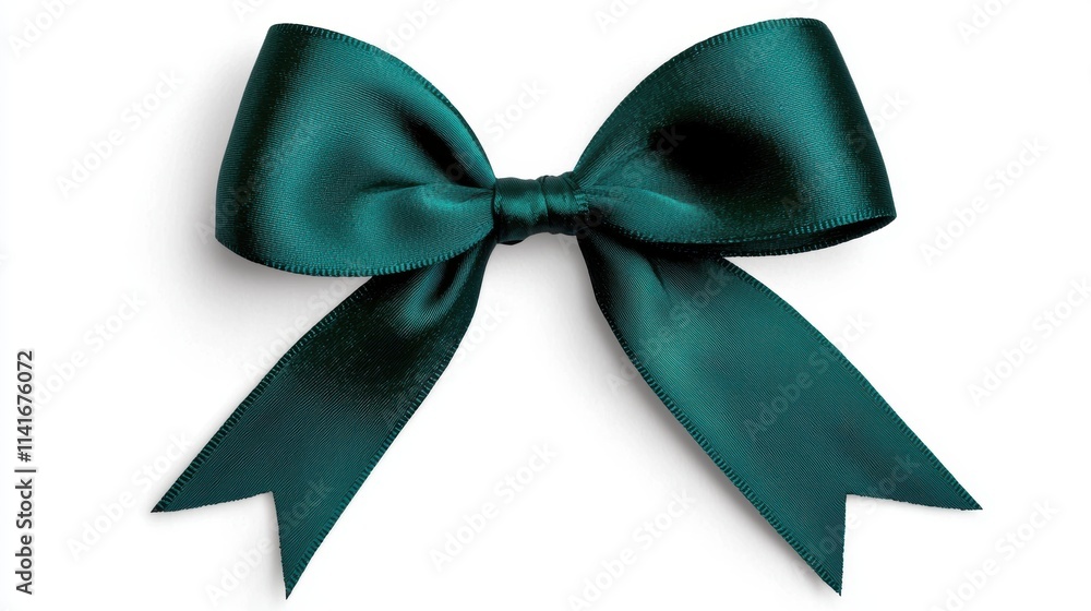 Elegant emerald green ribbon bow on white background for gifts Elegant emerald green ribbon bow on white background for gifts