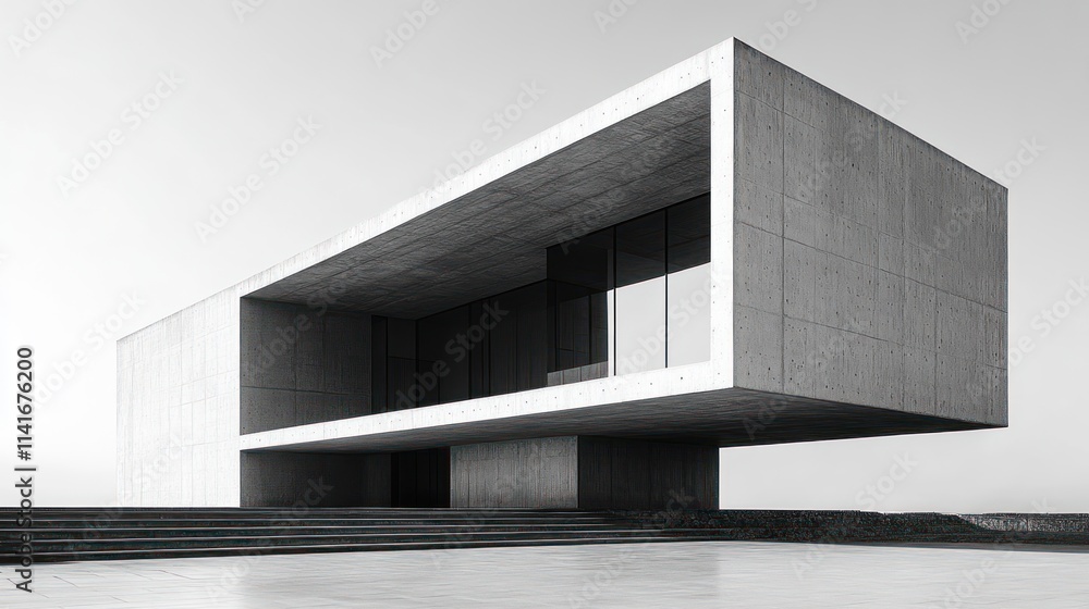 Modern concrete building, cantilevered design, minimalist. Modern concrete building, cantilevered design, minimalist.