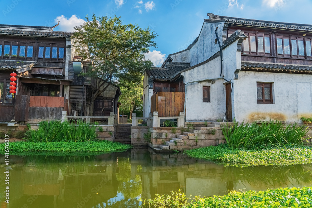 The Ancient Architecture, street,river and Tourism Landscape of Zhouzhuang Ancient Town in Suzhou, Jiangsu Province