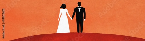 Wallpaper Mural Romantic Silhouette of Bride and Groom Holding Hands Against an Orange Sunset Background Perfect for Wedding Themes and Love Illustrations Torontodigital.ca