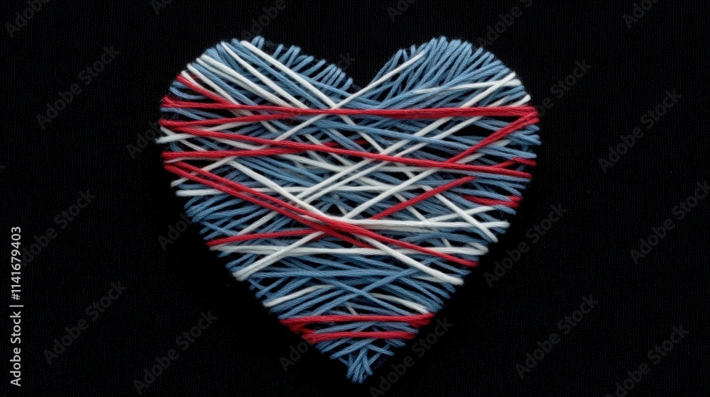 Obraz premium Colorful Heart Made of Thread and Yarn Representing Love, Creativity, and Craftsmanship on a Dark Background for Artistic and Inspirational Projects
