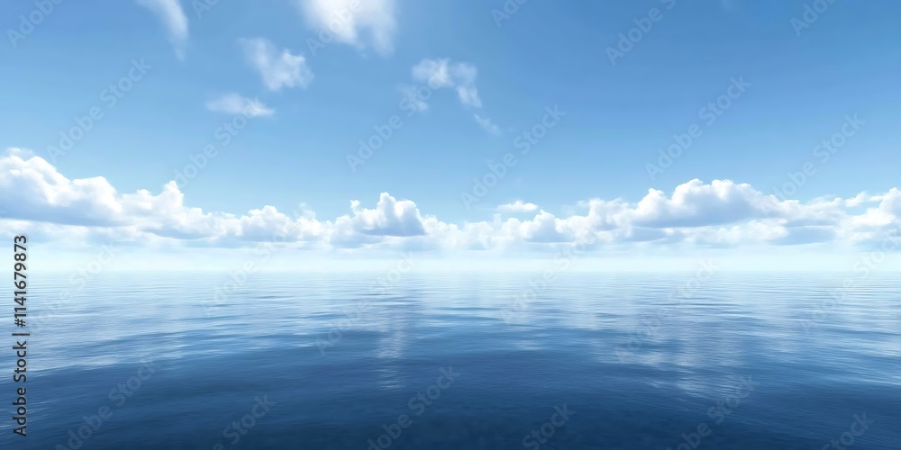 Fototapeta premium Clean great sea landscape with a cloudy blue sky above, water surface is reflective and clear