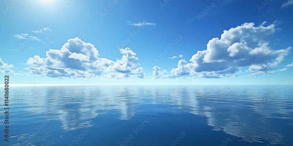 Clean great sea landscape with a cloudy blue sky above, water surface is reflective and clear Clean great sea landscape with a cloudy blue sky above, water surface is reflective and clear