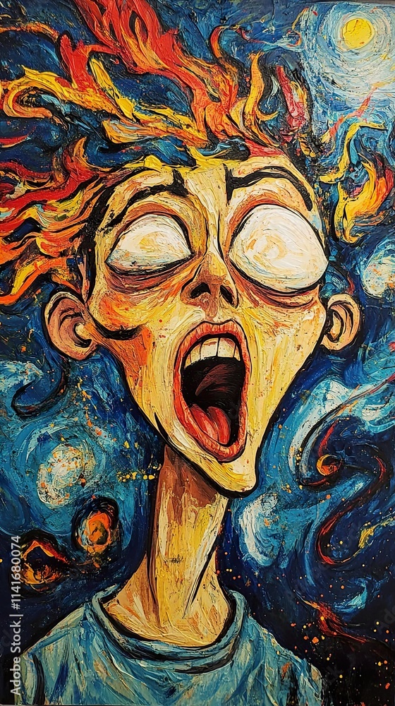 Emotional Screaming Face, Impasto Painting Emotional Screaming Face, Impasto Painting