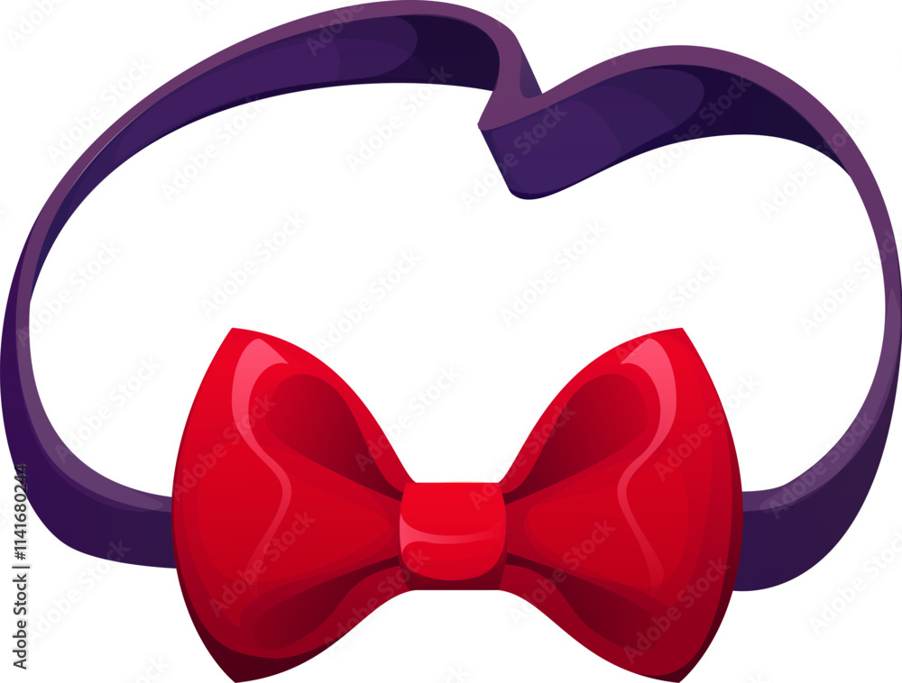 Cartoon red bow tie symbolizing elegance for Valentines day holiday. Isolated glossy and elegant gentleman bowtie attached to a purple band, conveys sophistication and charm, for fashion or event Cartoon red bow tie symbolizing elegance for Valentines day holiday. Isolated glossy and elegant gentleman bowtie attached to a purple band, conveys sophistication and charm, for fashion or event