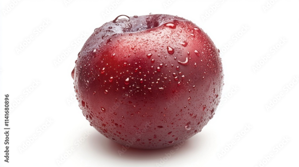 Ripe Plum with Water Droplets on Isolated Background Ripe Plum with Water Droplets on Isolated Background