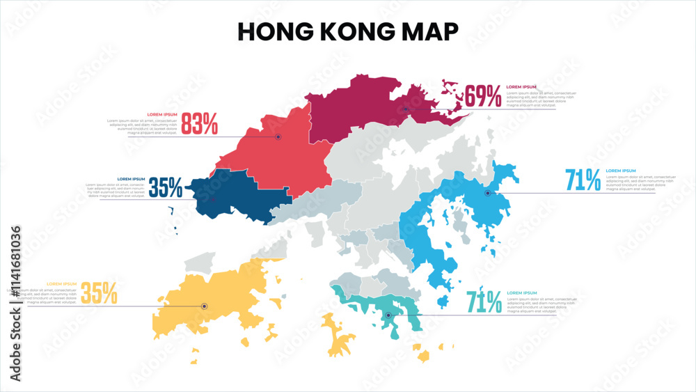 Obraz premium Hong Kong Modern Map Percentage Infographic Template Detailed infographic map of Hong Kong