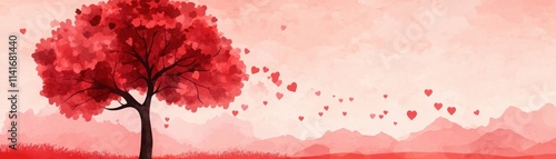 Wallpaper Mural Romantic and Dreamy Landscape Featuring a Red Heart Tree with Floating Hearts Against a Soft Pink Background, Perfect for Valentine's Day or Love-themed Designs Torontodigital.ca