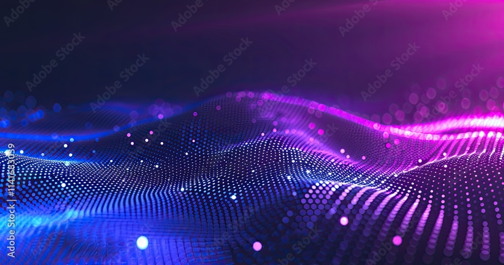 custom made wallpaper toronto digitalAbstract digital landscape with flowing waves of light in blue and purple hues.