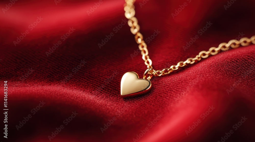 A delicate gold chain with a heart charm placed on a romantic red velvet surface, great for jewelry Valentine’s ads. A delicate gold chain with a heart charm placed on a romantic red velvet surface, great for jewelry Valentine’s ads.