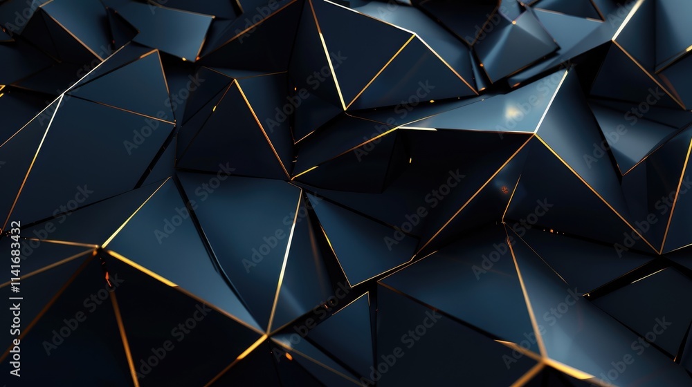 A close-up view of angular, reflective geometric shapes with a dark color scheme. A close-up view of angular, reflective geometric shapes with a dark color scheme.