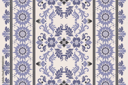 Motifs Ikat floral paisley embroidery on white background.geometric ethnic oriental pattern traditional.Aztec style abstract vector illustration.design for texture,fabric,clothing,wrapping, decoration