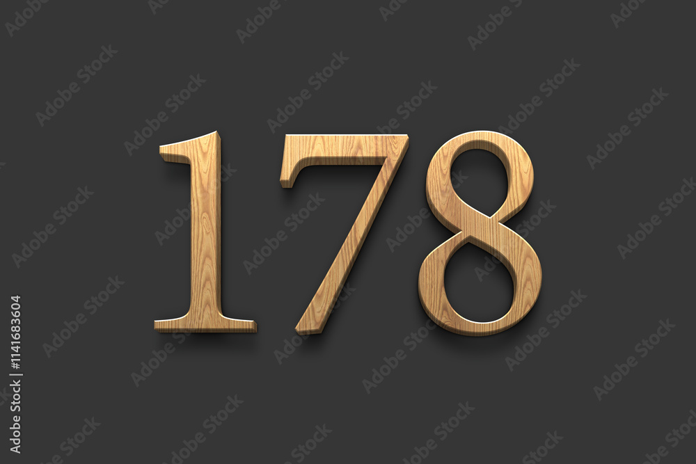 3D wooden logo of number 178 on dark grey background. 3D wooden logo of number 178 on dark grey background.