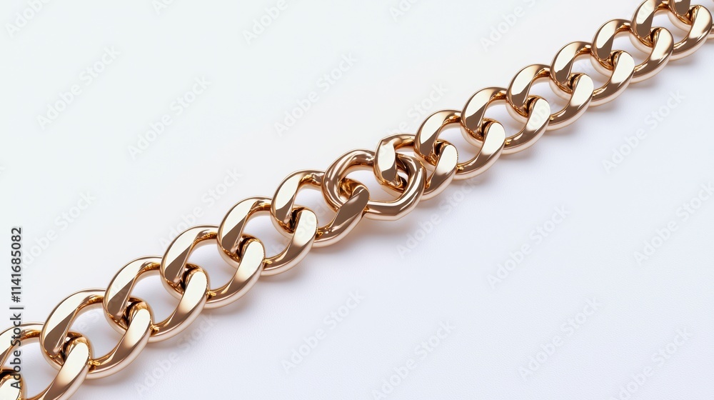 Closeup of golden chain on white background jewelry luxury studio Closeup of golden chain on white background jewelry luxury studio
