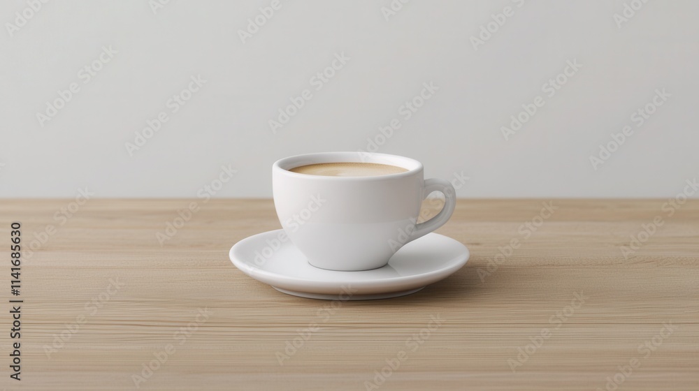 a perfectly brewed espresso served in a simple white cup on a plain wooden surface with no distractions. a perfectly brewed espresso served in a simple white cup on a plain wooden surface with no distractions.