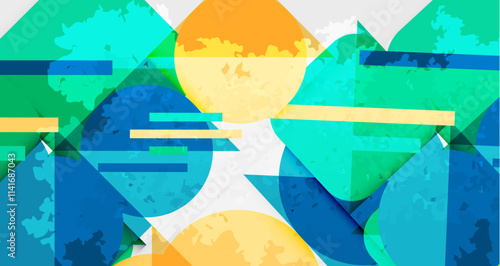 Squares, circles and triangles and grainy noisy texture. Vector Illustration For Wallpaper, Banner, Background, Card, Book Illustration, landing page
