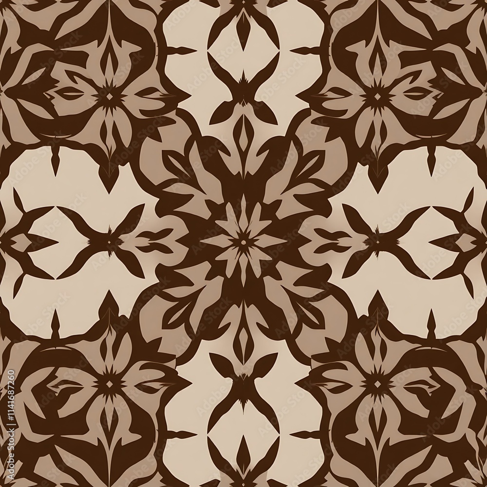 Fototapeta premium Brown and Beige Floral Mandala Seamless Pattern