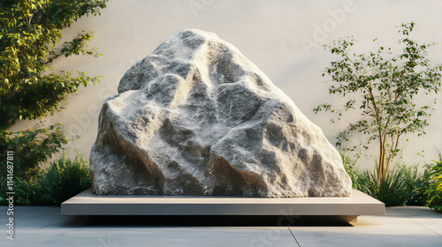 Marble rock, stone carved podium sculpture products display stage	 photo