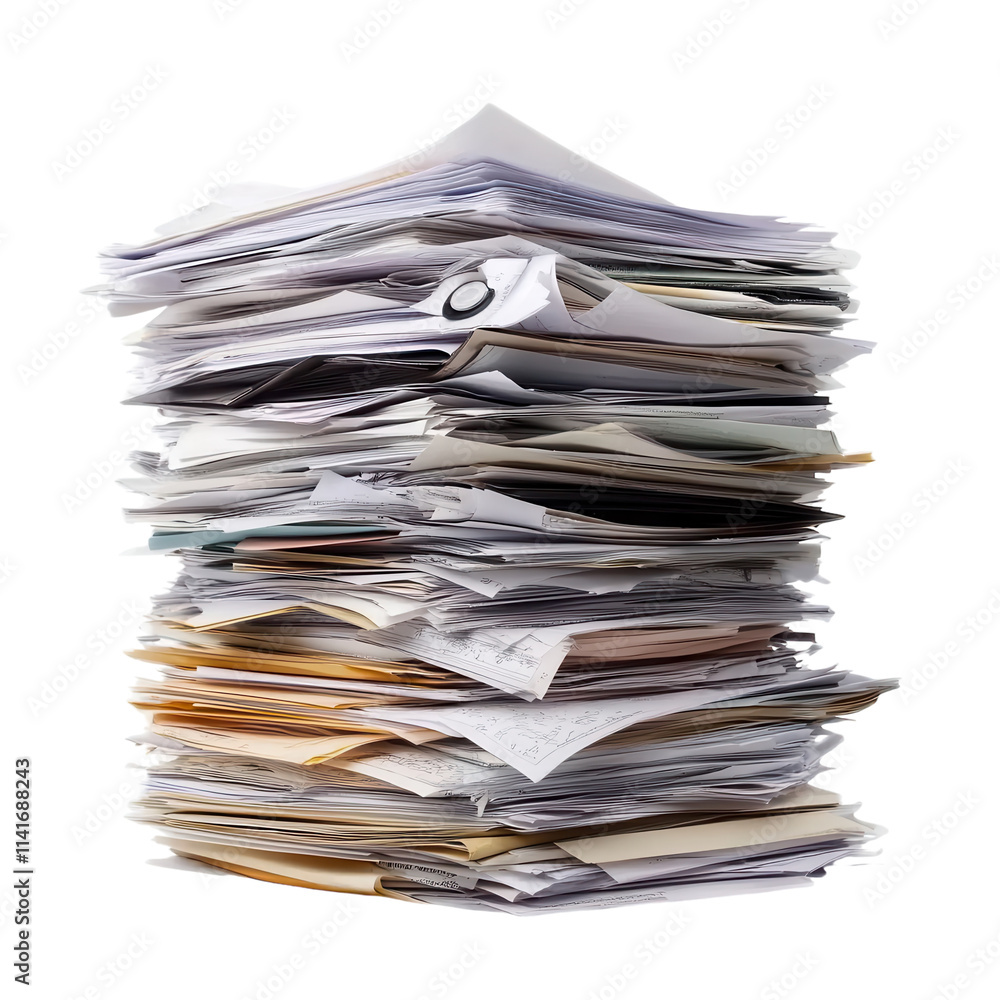 Organized Stack of Paperwork for Office Use Transparent Background